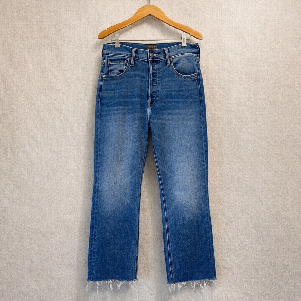 MOTHER Tripper Ankle Fray Jeans Layover High Rise Raw Hem Stretch Denim